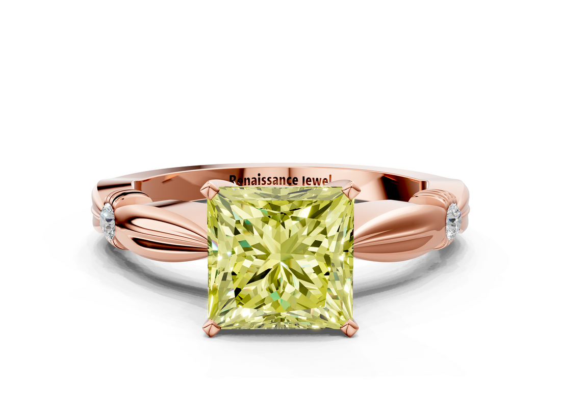 Rose gold Fancy Yellow Princess  Solitaire Diamond Twisted Band with Four-Prong Setting