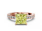 Rose gold Fancy Yellow Princess  Solitaire Diamond with Pavé Band and Four-Prong Setting