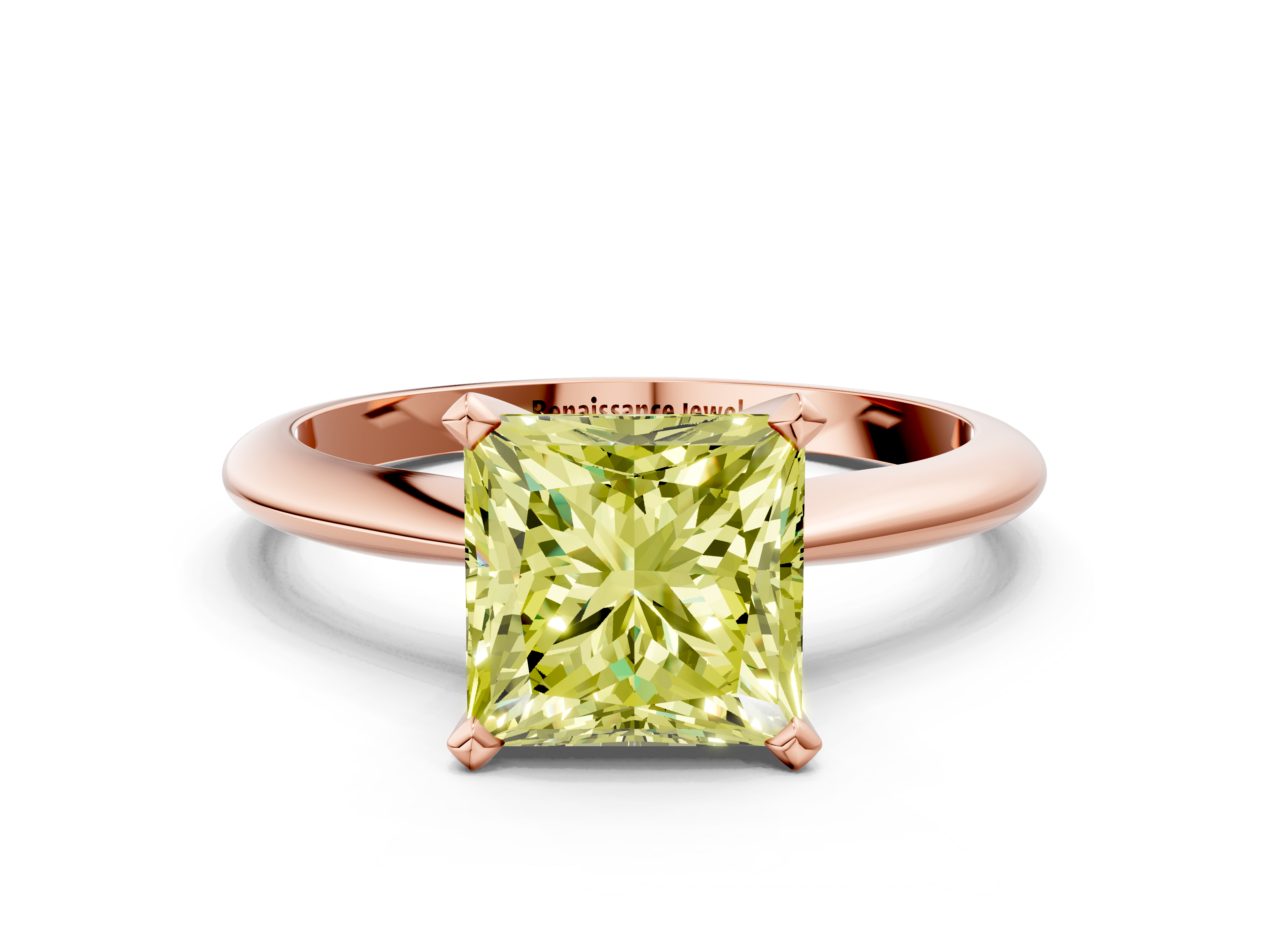 Rose gold Fancy Yellow Princess  Solitaire Engagement Ring with Classic Band and Four-Prong Setting