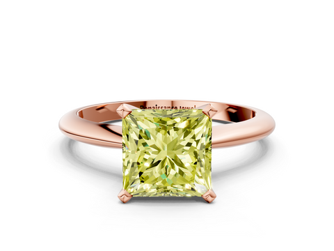 Rose gold Fancy Yellow Princess  Solitaire Engagement Ring with Classic Band and Four-Prong Setting