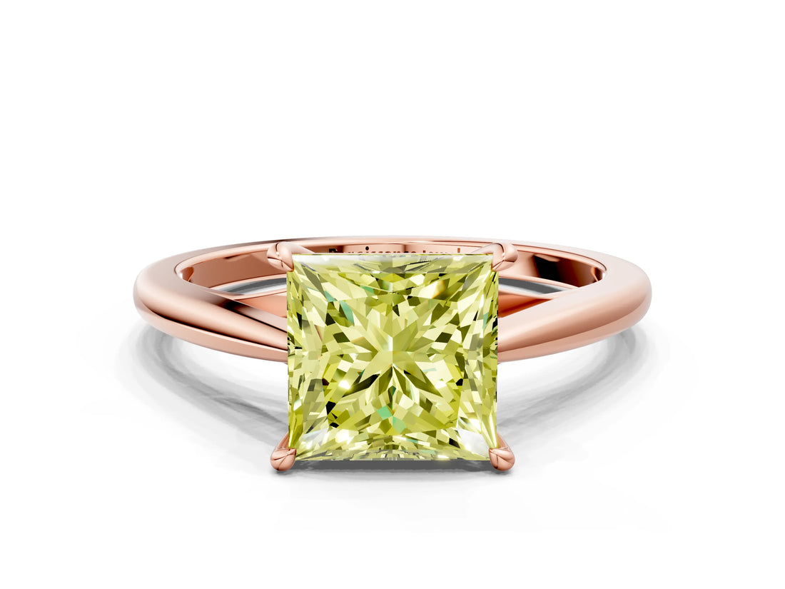 Rose gold Fancy Yellow Princess  Solitaire Engagement Ring with Four-Prong Setting and Classic Band