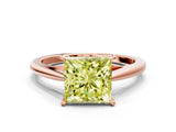 Rose gold Fancy Yellow Princess  Solitaire Engagement Ring with Four-Prong Setting and Classic Band