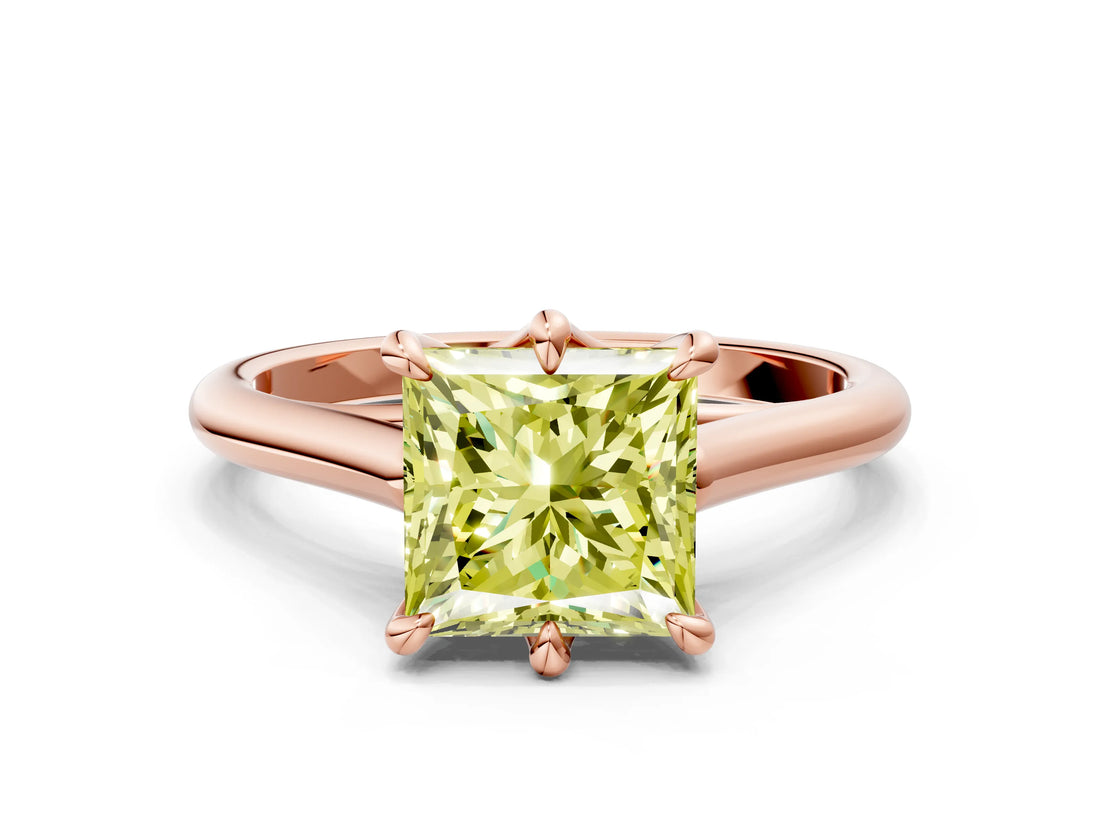 Rose gold Fancy Yellow Princess  Solitaire Engagement Ring with Six-Prong Setting and Classic Band 1