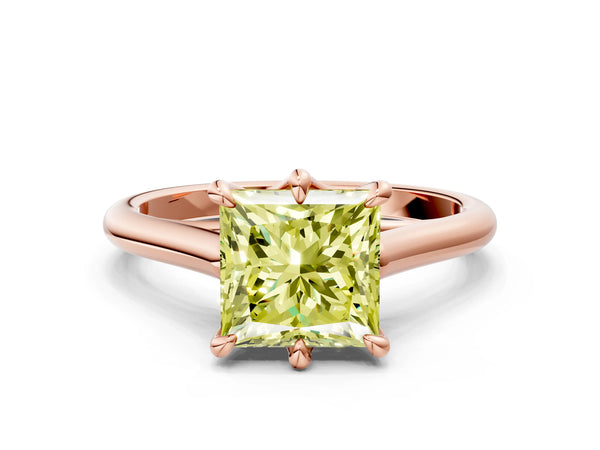 Rose gold Fancy Yellow Princess  Solitaire Engagement Ring with Six-Prong Setting and Classic Band