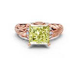 Rose gold Fancy Yellow Princess  Solitaire Filigree Engagement Ring with Halo and Prong Setting