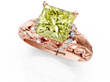 Rose gold Fancy Yellow Princess  Solitaire Filigree Engagement Ring with Halo and Prong Setting_1