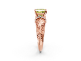 Rose gold Fancy Yellow Princess  Solitaire Filigree Engagement Ring with Halo and Prong Setting_2