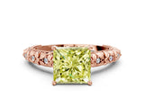 Rose gold Fancy Yellow Princess  Solitaire Floral Milgrain Engagement Ring_30
