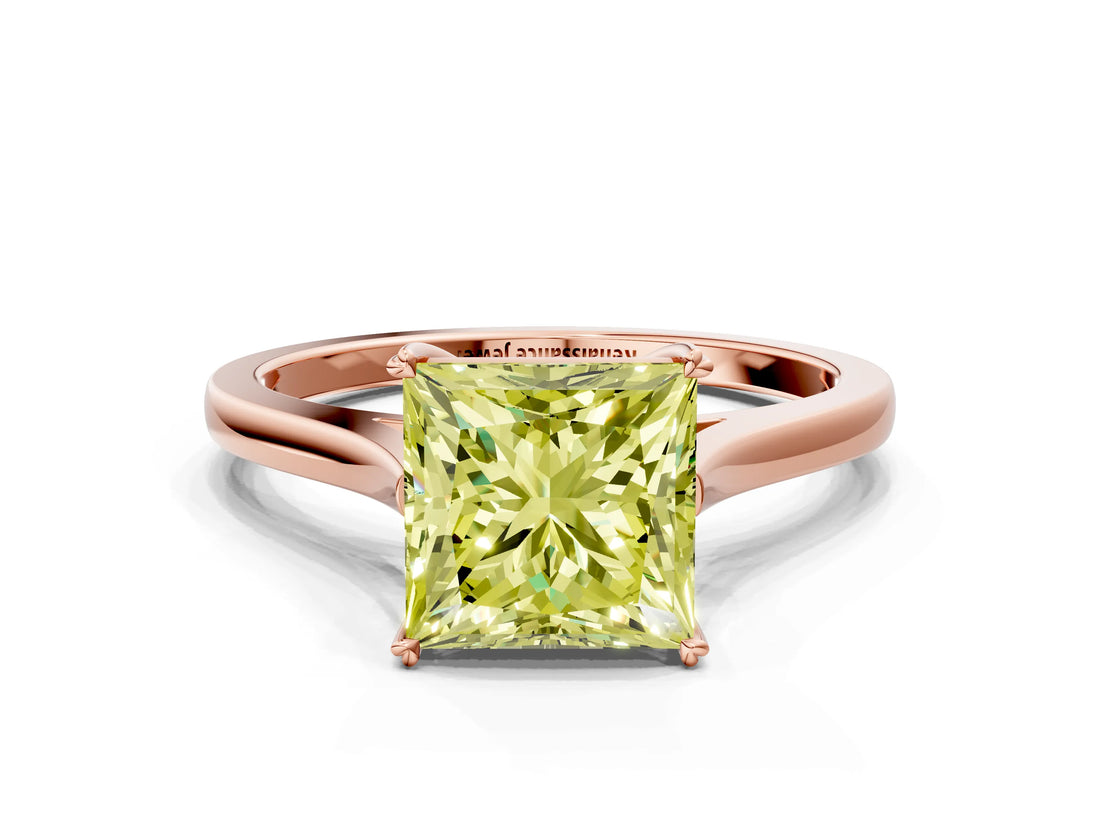 Rose gold Fancy Yellow Princess  Solitaire Heart Prong Engagement Ring with Tapered Band_35