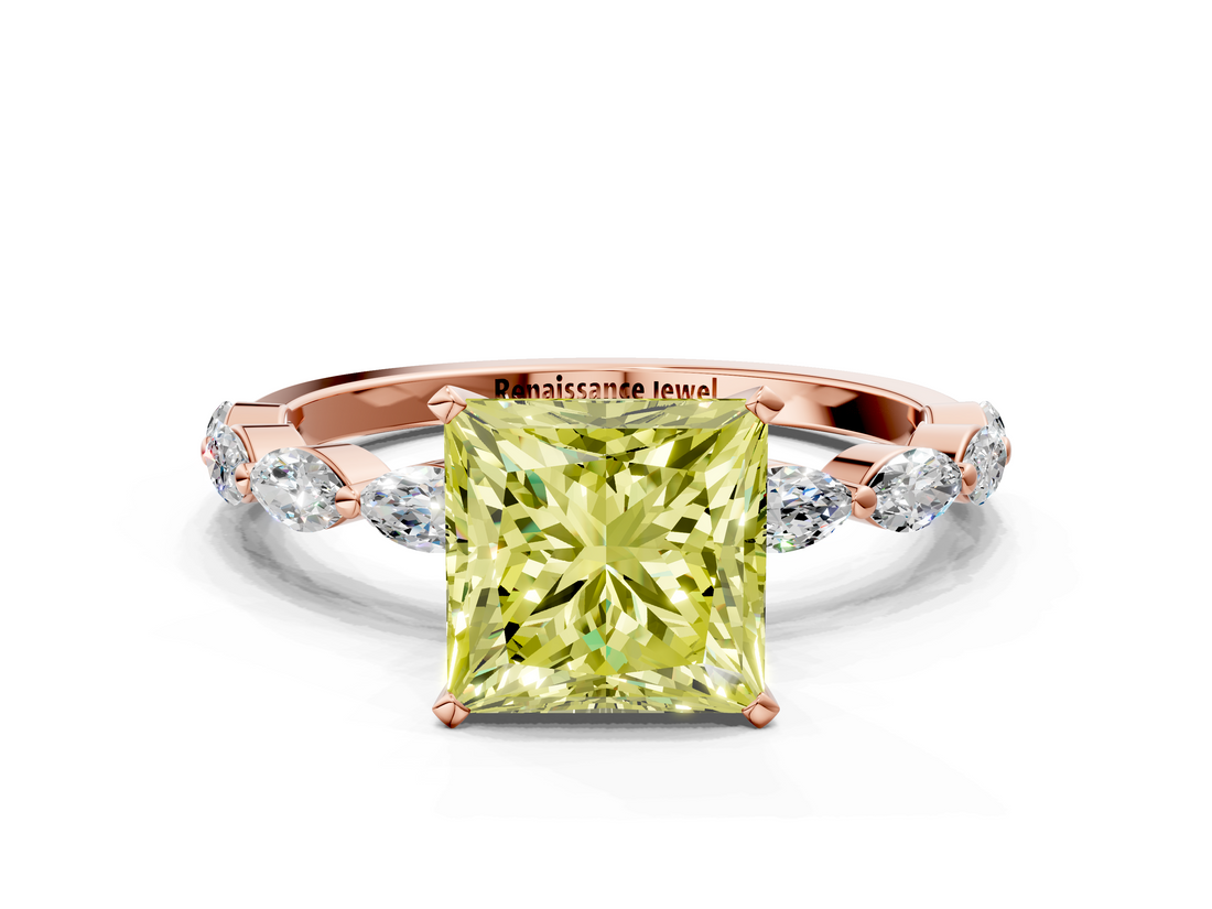 Rose gold Fancy Yellow Princess  Solitaire Marquise Side Stone Prong Setting Ring