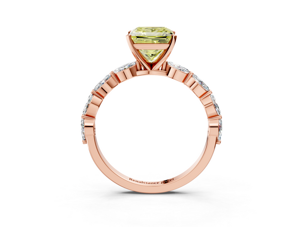 Rose Gold Princess Cut Engagement Ring Setting for Fancy Yellow Center with Marquise Side Accents