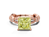 Rose gold Fancy Yellow Princess  Solitaire Milgrain Diamond Engagement Ring with Bezel and Marquise Band