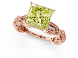 Rose gold Fancy Yellow Princess  Solitaire Milgrain Diamond Engagement Ring with Bezel and Marquise Band_1