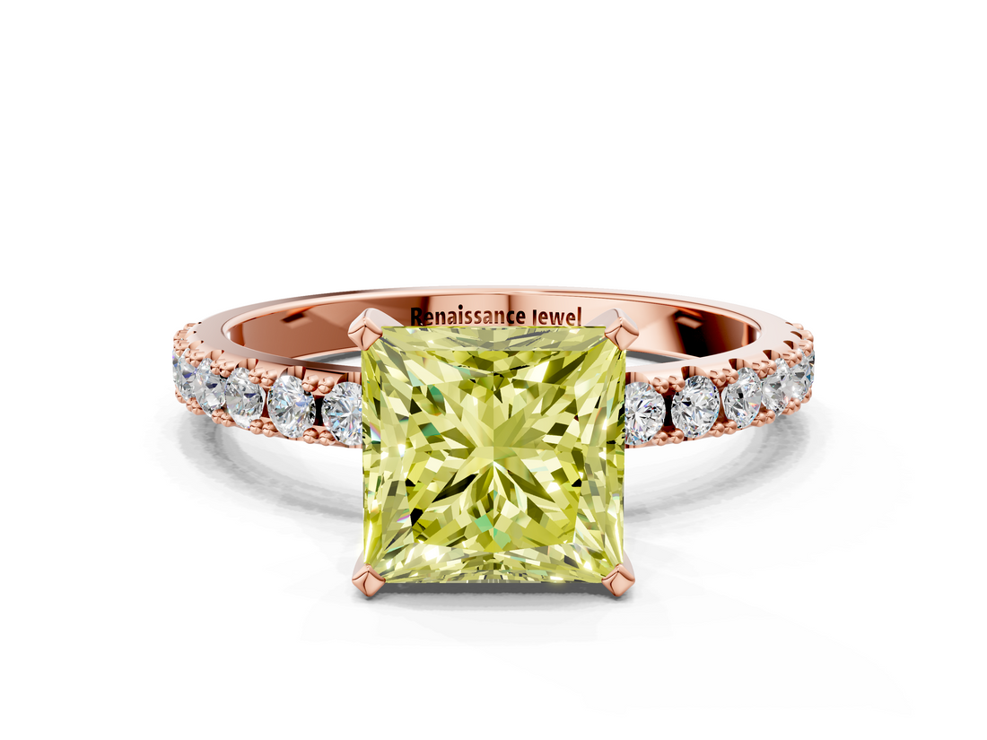 Rose gold Fancy Yellow Princess  Solitaire Pavé Band with Four-Prong Setting