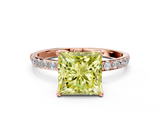 Rose gold Fancy Yellow Princess  Solitaire Pavé Diamond Engagement Ring with Four-Prong Setting