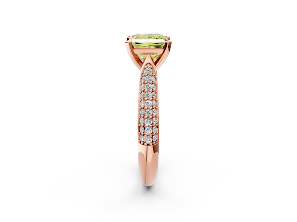 Rose gold Fancy Yellow Princess  Diamond Solitaire Engagement Ring with Pavé Band and Four-Prong Setting