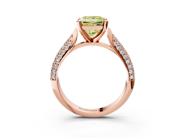 Rose gold Fancy Yellow Princess  Diamond Solitaire Engagement Ring with Pavé Band and Four-Prong Setting