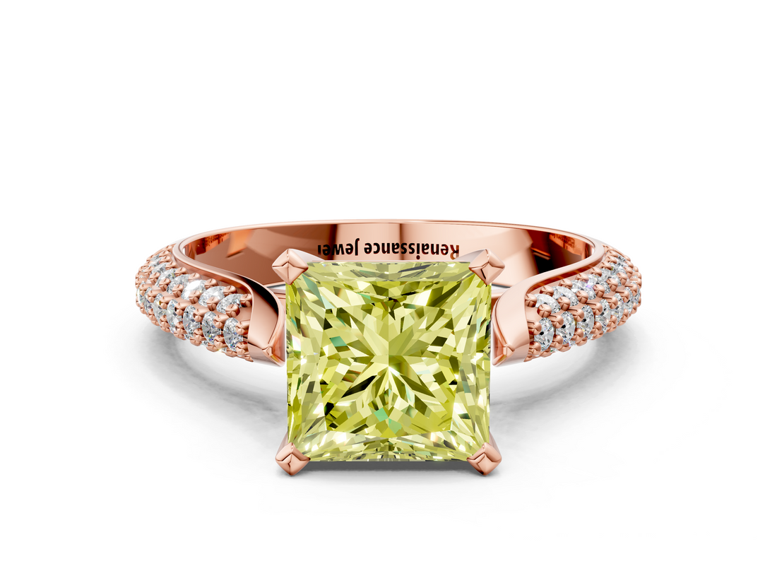 Rose gold Fancy Yellow Princess  Solitaire Pavé Diamond Engagement Ring with Four-Prong Setting