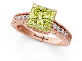 Rose gold Fancy Yellow Princess  Solitaire Pavé Diamond Milgrain Engagement Ring with Four-Prong Setting_1