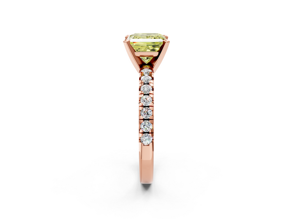 Rose gold Fancy Yellow Princess  Solitaire Pave Diamond Engagement Ring with Four-Prong Setting