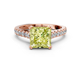 Rose gold Fancy Yellow Princess  Solitaire Pave Diamond Engagement Ring with Prong Setting