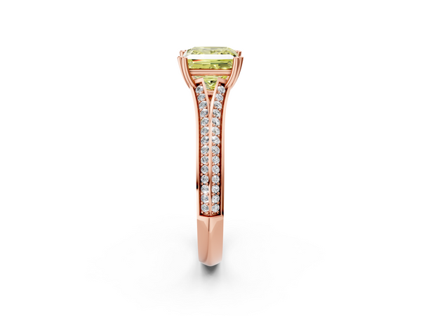 Rose gold Fancy Yellow Princess Cut Diamond Split Shank Engagement Ring with Pavé Band