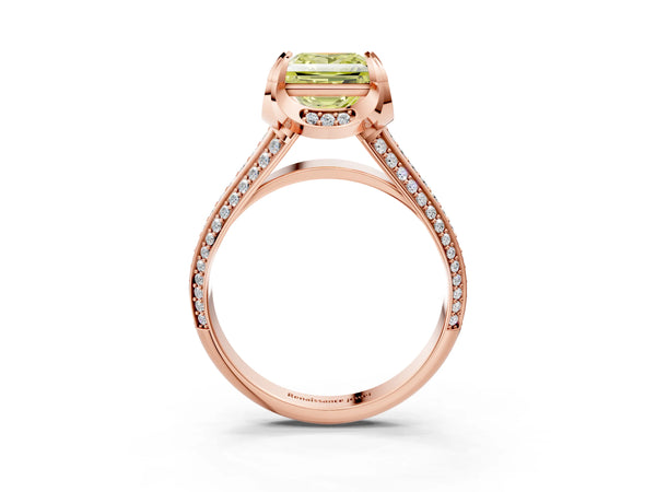Rose gold Fancy Yellow Princess  Solitaire Pave Split Shank Ring with Four-Prong Setting