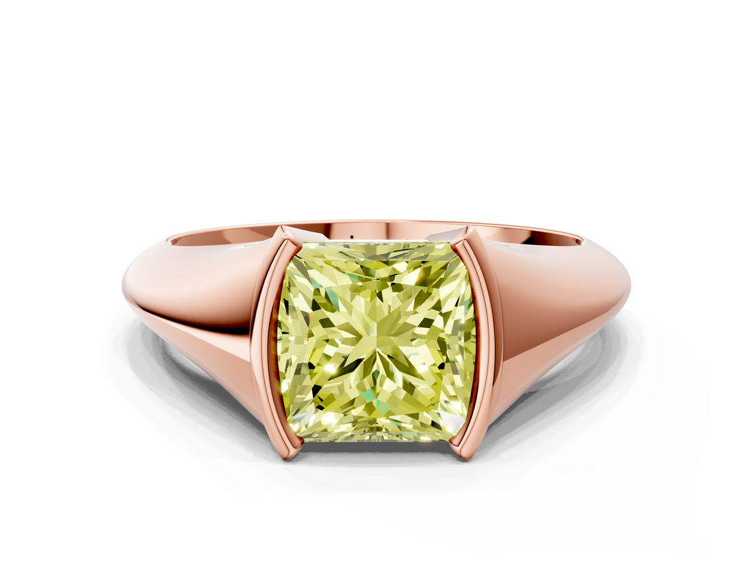 Rose gold Fancy Yellow Princess  Solitaire Tension Set Diamond Ring
