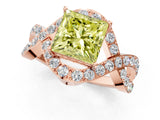 Rose gold Fancy Yellow Princess  Solitaire Twist Band Pavé Diamond Engagement Ring_34