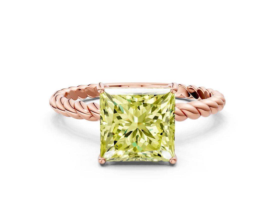 Rose gold Fancy Yellow Princess  Solitaire Twist Band Ring with Four-Prong Setting_66