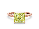 Rose gold Fancy Yellow Princess  Solitaire Twist Band Ring with Four-Prong Setting_66