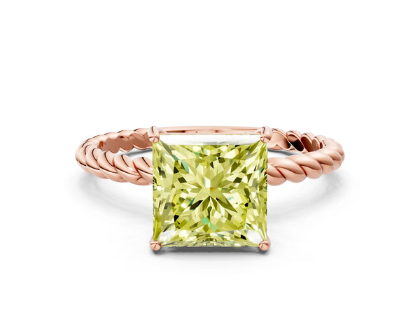 Rose gold Fancy Yellow Princess  Solitaire Twist Band Ring with Four-Prong Setting