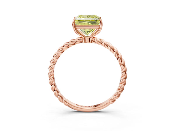 Rose gold Fancy Yellow Princess  Solitaire Twist Band Ring with Four-Prong Setting