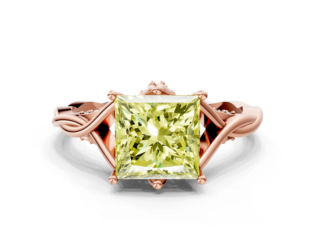 Rose gold Fancy Yellow Princess  Solitaire Twist Band Six-Prong Setting 1