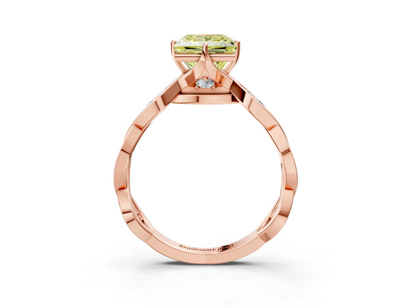 Rose gold Fancy Yellow Princess  Solitaire Twist Band with Leaf Prong Setting