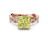 Rose gold Fancy Yellow Princess  Solitaire Twist Band with Leaf Prong Setting
