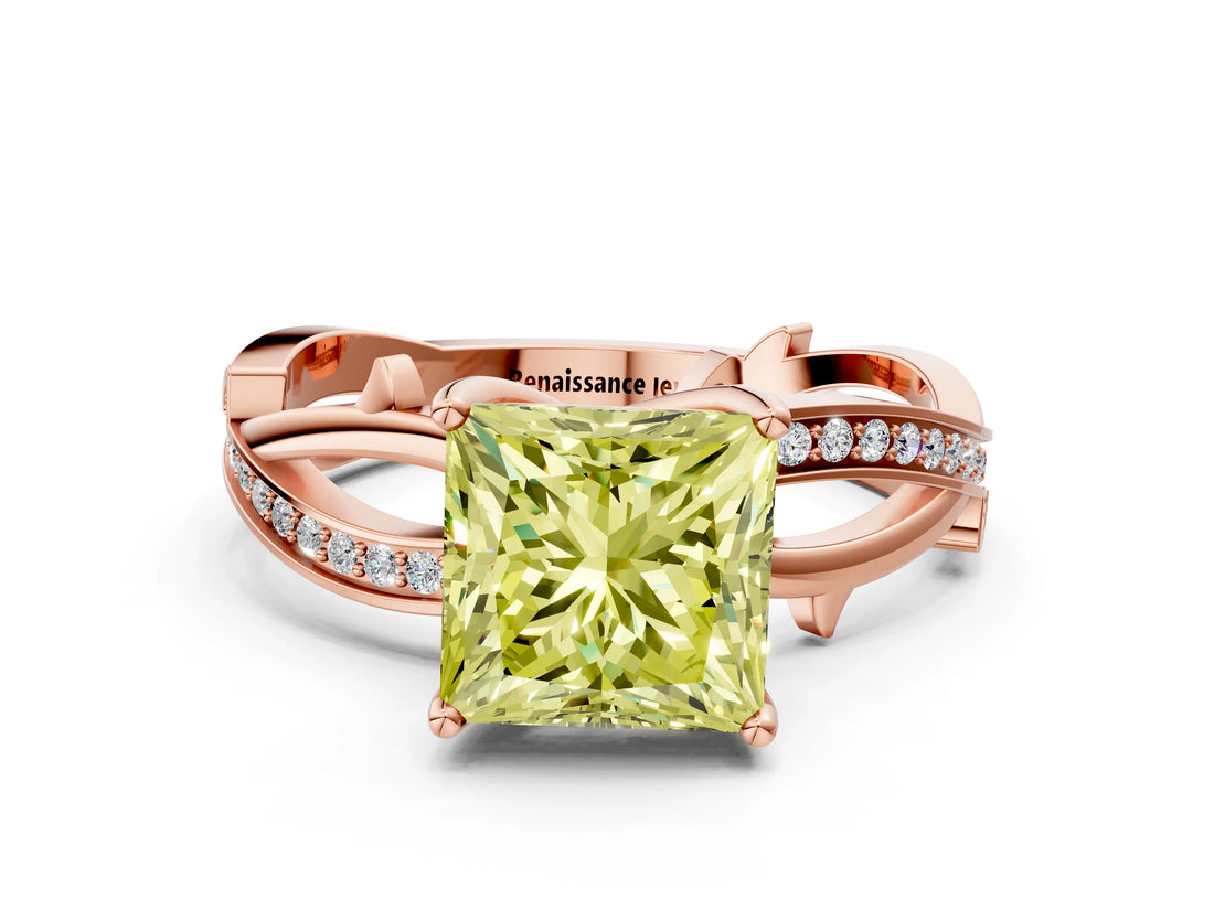 Rose gold Fancy Yellow Princess  Solitaire Twist Band with Pavé Accents and Four-Prong Setting_20