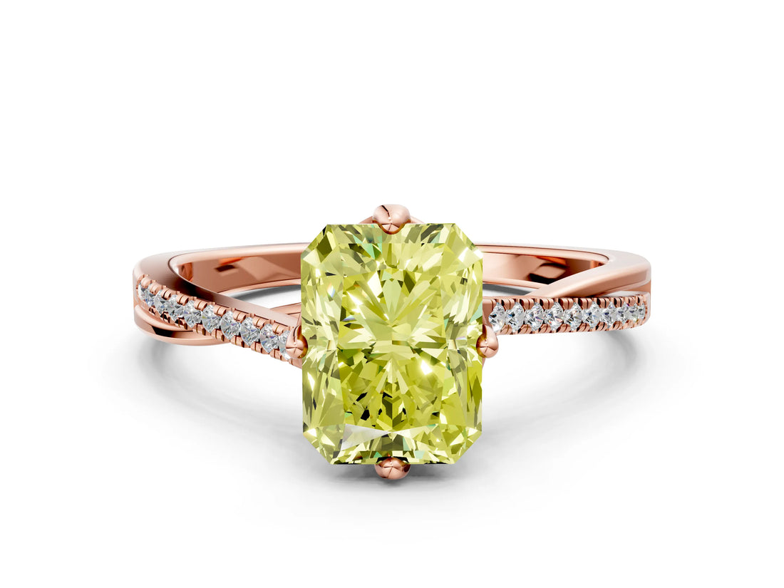 Rose gold Fancy Yellow Princess  Solitaire Twist Band with Pavé Diamonds and Four-Prong Setting_51