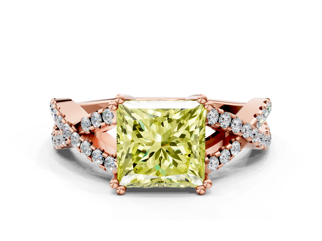 Rose gold Fancy Yellow Princess  Solitaire Twist Band with Pavé Setting and Four-Prong Setting