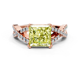 Rose gold Fancy Yellow Princess  Solitaire Twist Band with Pavé Setting and Four-Prong Setting