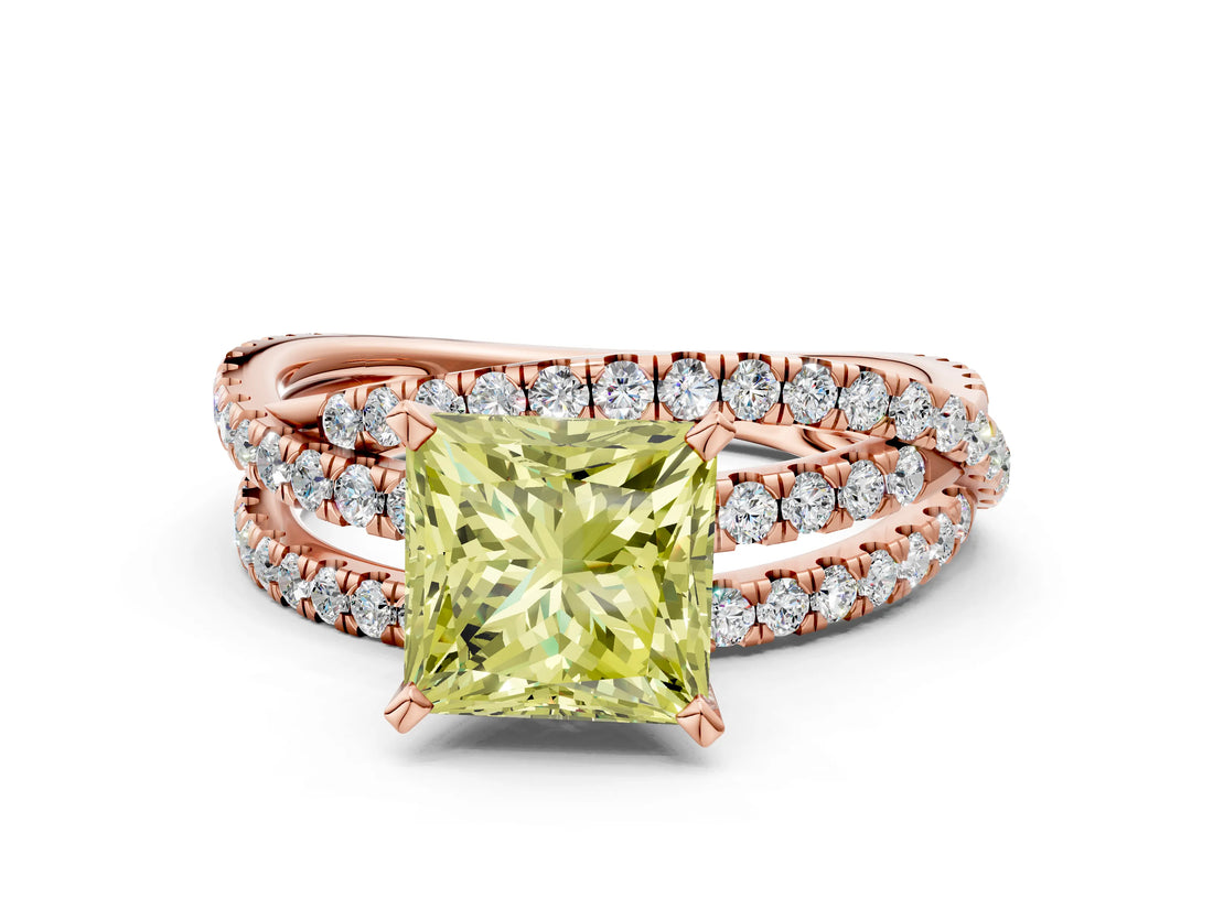 Rose gold Fancy Yellow Princess  Solitaire Twist Band with Pavé Setting and Four-Prong Setting_17