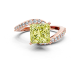 Rose gold Fancy Yellow Princess  Solitaire Twist Band with Pave Set Diamonds and Four-Prong Setting