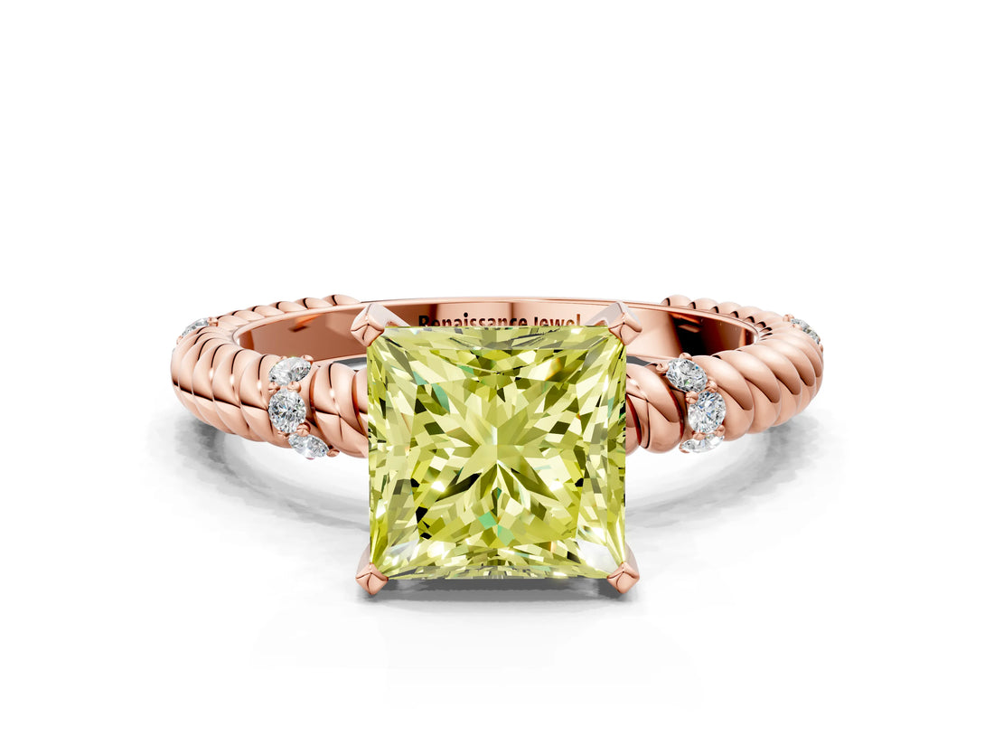 Rose gold Fancy Yellow Princess  Solitaire Twisted Band Prong Set Engagement Ring_33