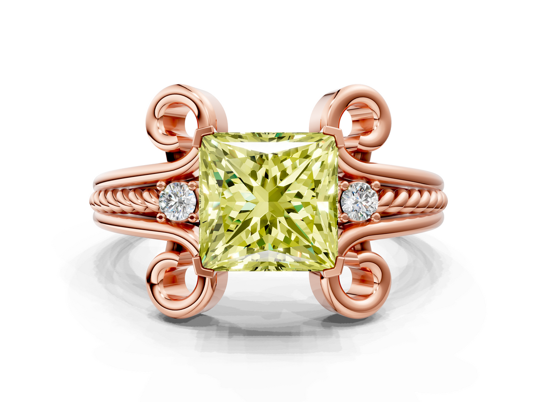 Rose gold Fancy Yellow Princess  Solitaire Twisted Band Scroll Prong Ring_3
