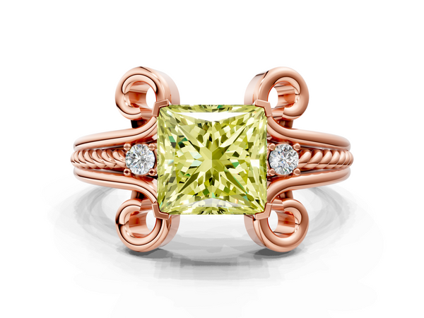 Rose gold Fancy Yellow Princess  Solitaire Twisted Band Scroll Prong Ring