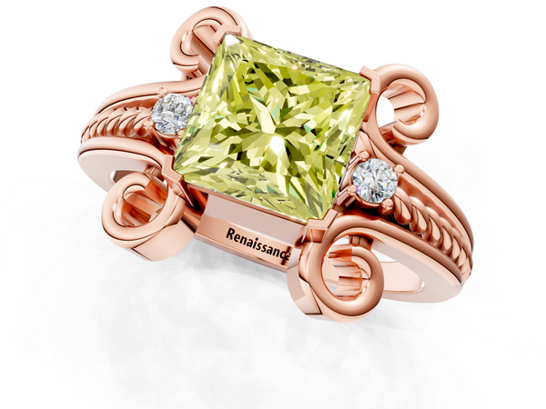 Rose gold Fancy Yellow Princess  Solitaire Twisted Band Scroll Prong Ring