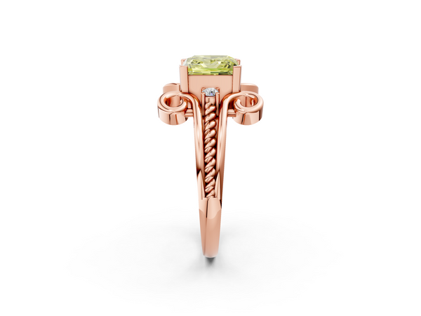 Rose gold Fancy Yellow Princess  Solitaire Twisted Band Scroll Prong Ring