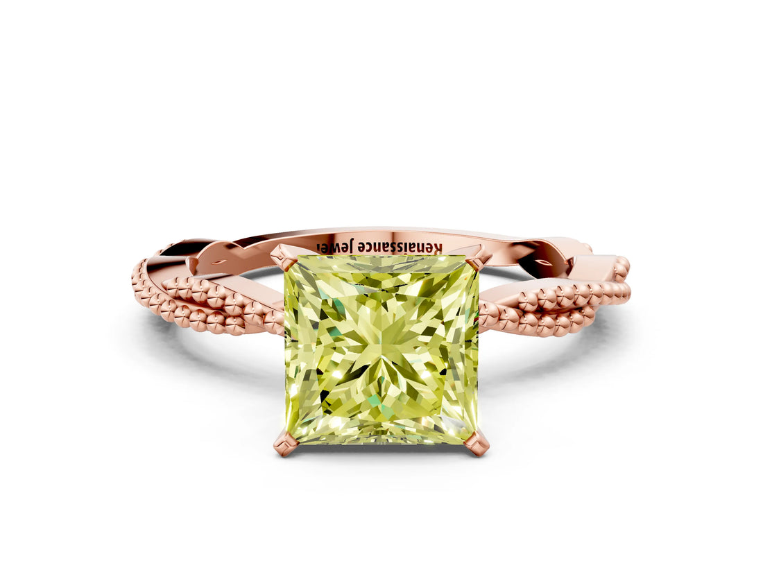 Rose gold Fancy Yellow Princess  Solitaire Twisted Band with Bead Prong Setting_29