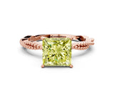 Rose gold Fancy Yellow Princess  Solitaire Twisted Band with Bead Prong Setting_29
