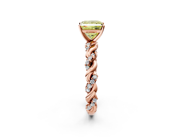 Rose gold Fancy Yellow Princess Cut Diamond Solitaire Ring with Twisted Band and Pavé Accents